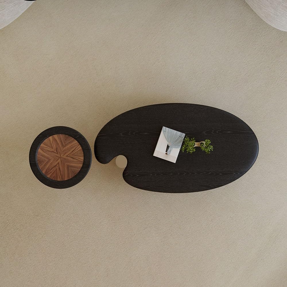 Sculptural Wooden Coffee and Side Table Set