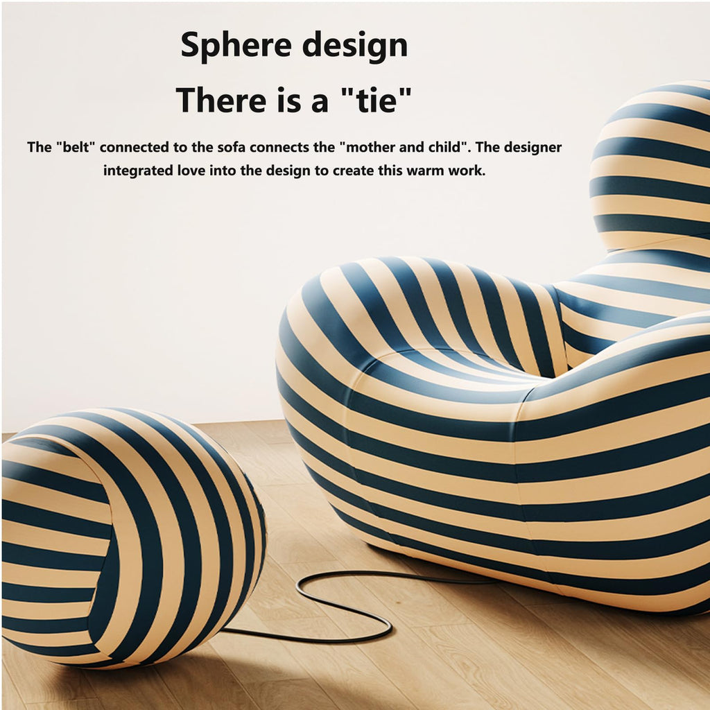 Blue Lounge Chair and Round Ottoman Set