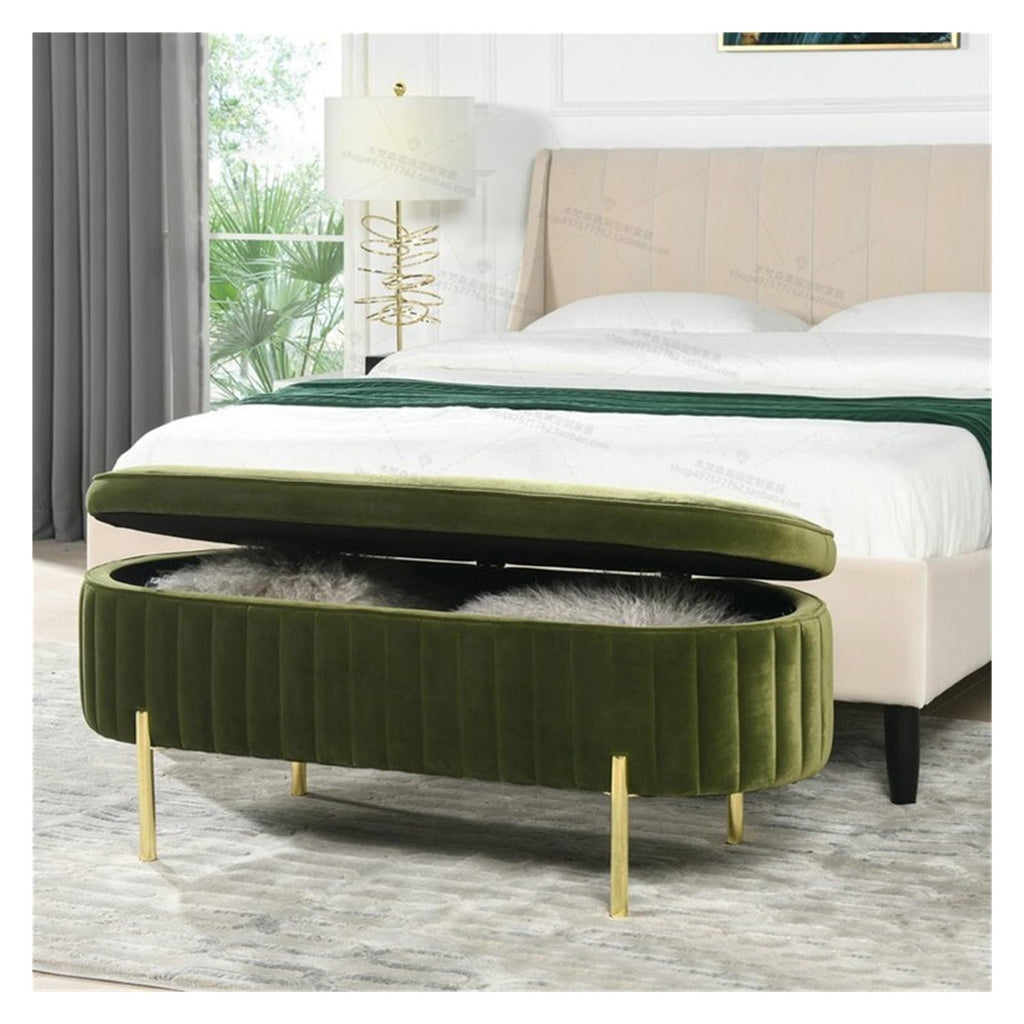 Tufted Upholstered Bedroom Bench with Metal Legs