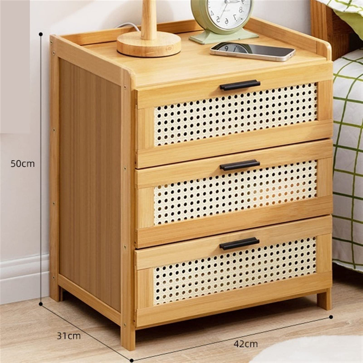 Nightstand with Drawer, Open Storage and Adjustable Feet