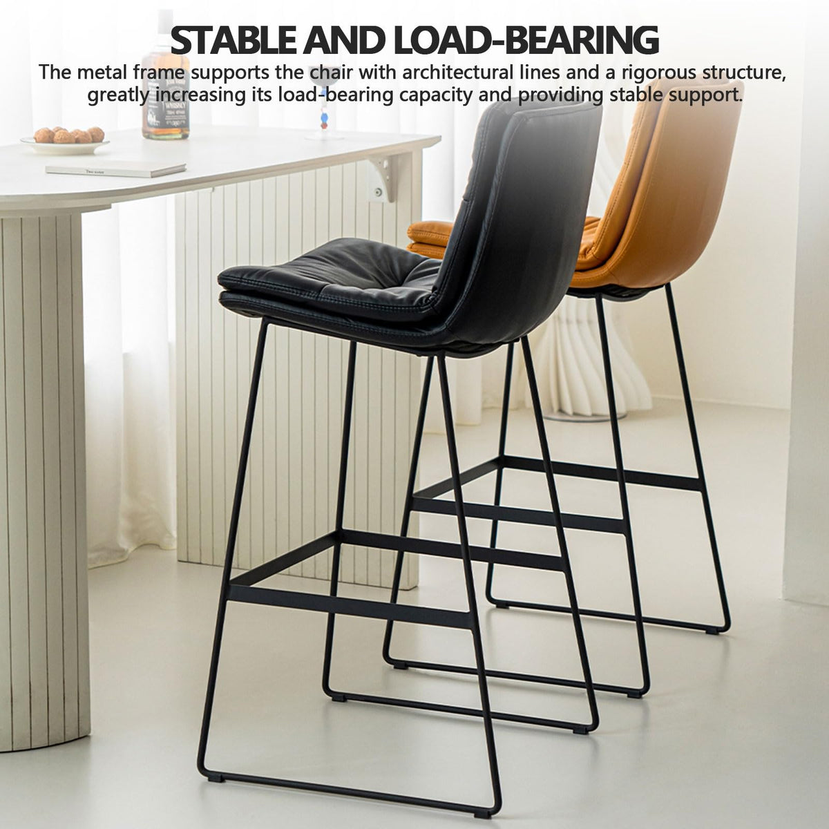 Padded Bar Stool with Metal Legs and Footrest