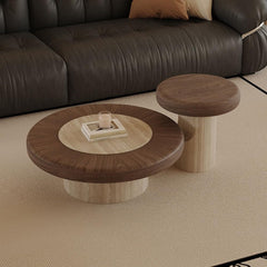 Wood-Grain Coffee Table Set with Mobile Side Table