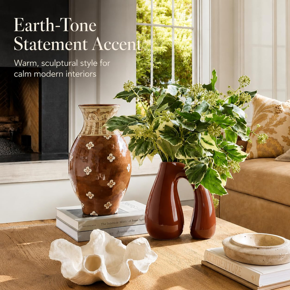 Ceramic Arch-Handle Vase, 7.5 in