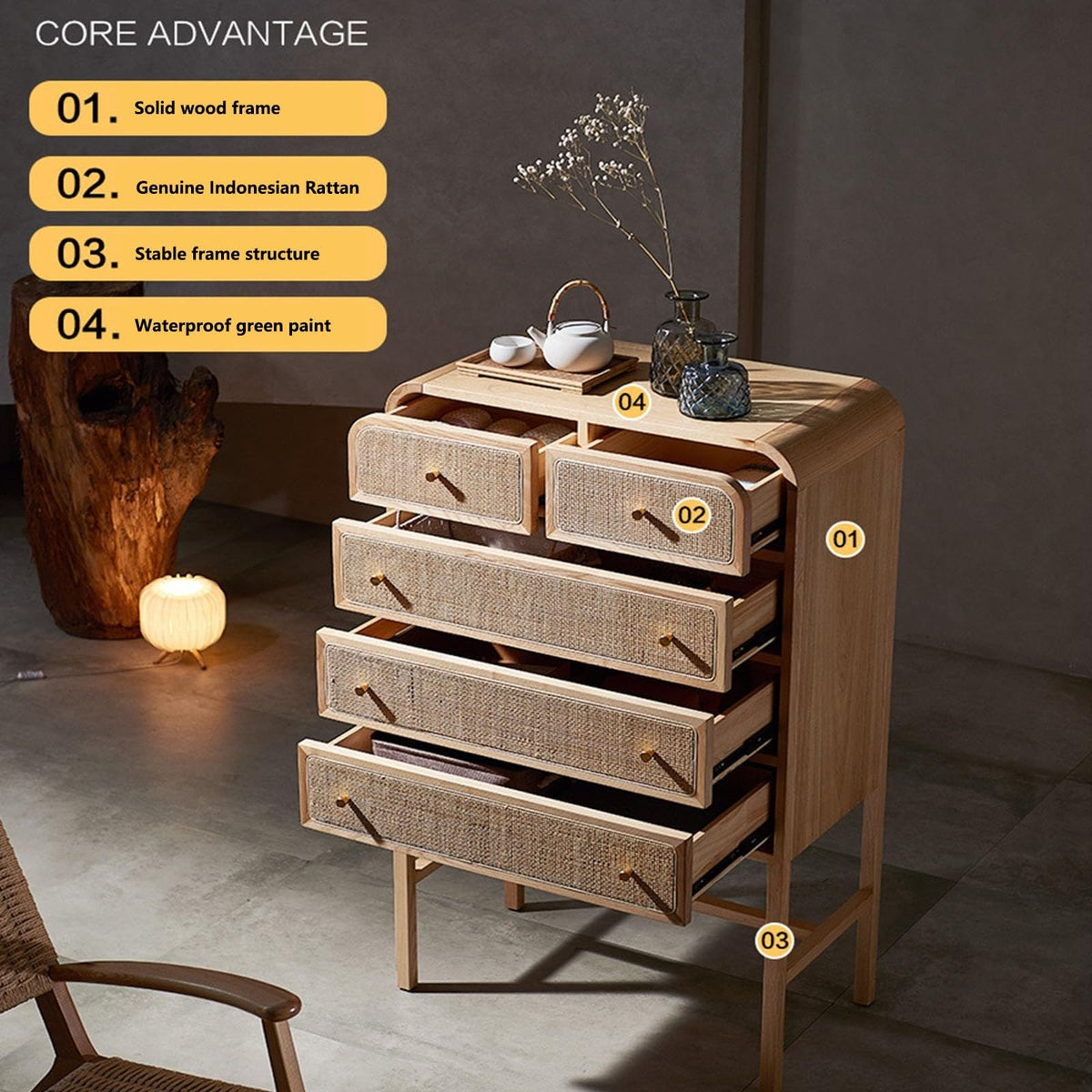 Wooden Drawer Chest with Gold-Tone Handles