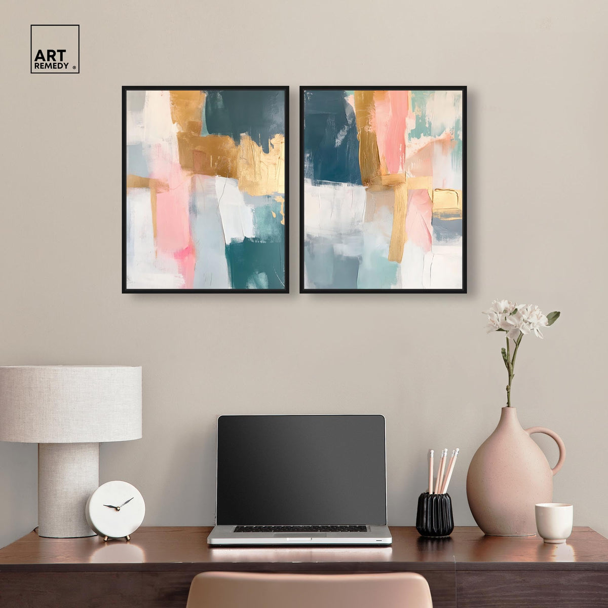 Gold Abstract Canvas Wall Art Set of Two