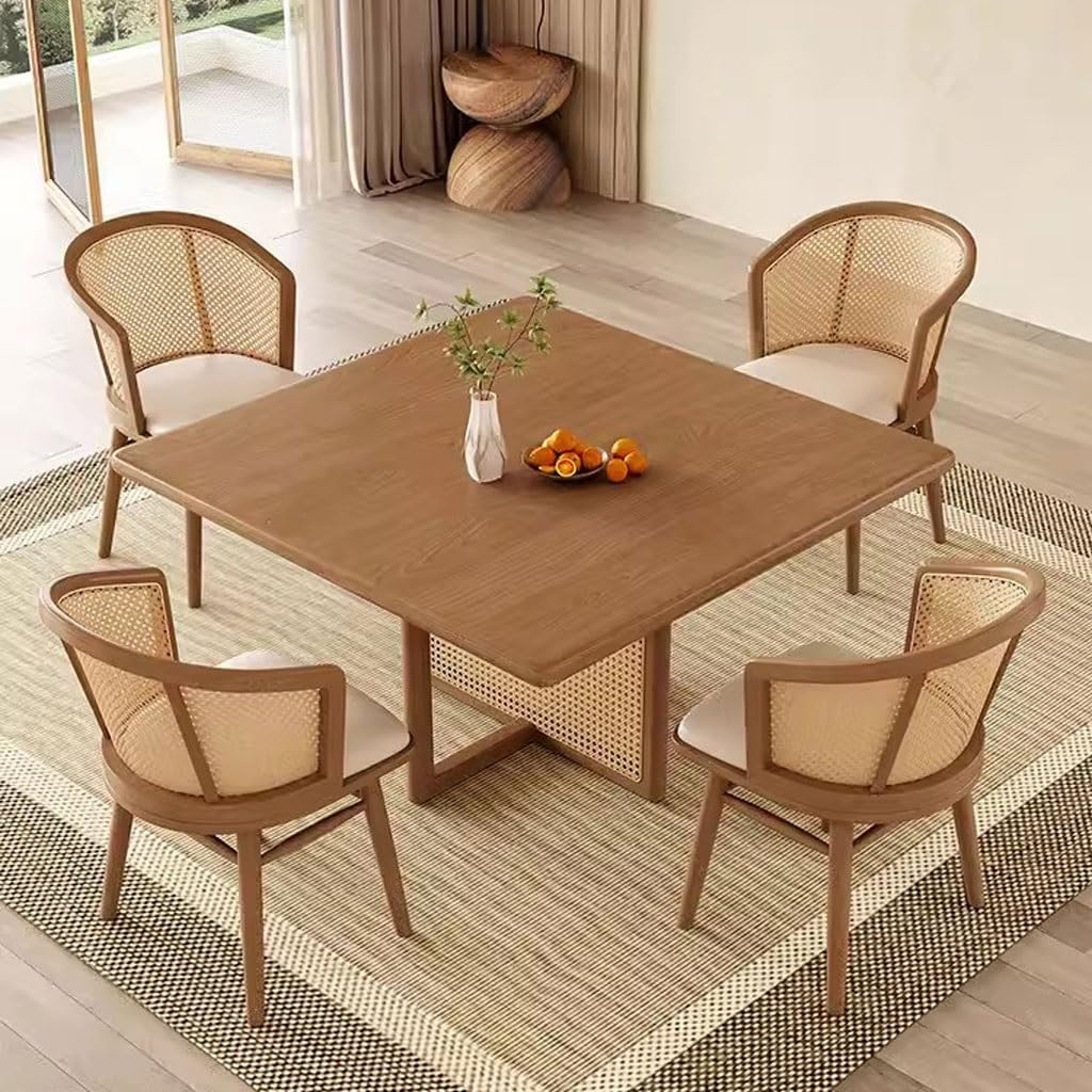 Square Wood and Rattan Dining Table, 110 cm