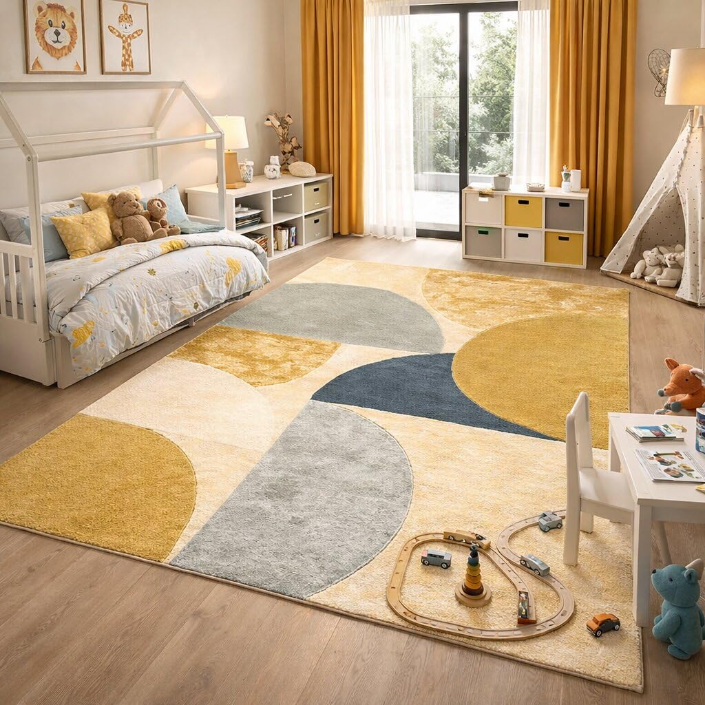 Hand-Tufted Abstract Geometric Wool Area Rug
