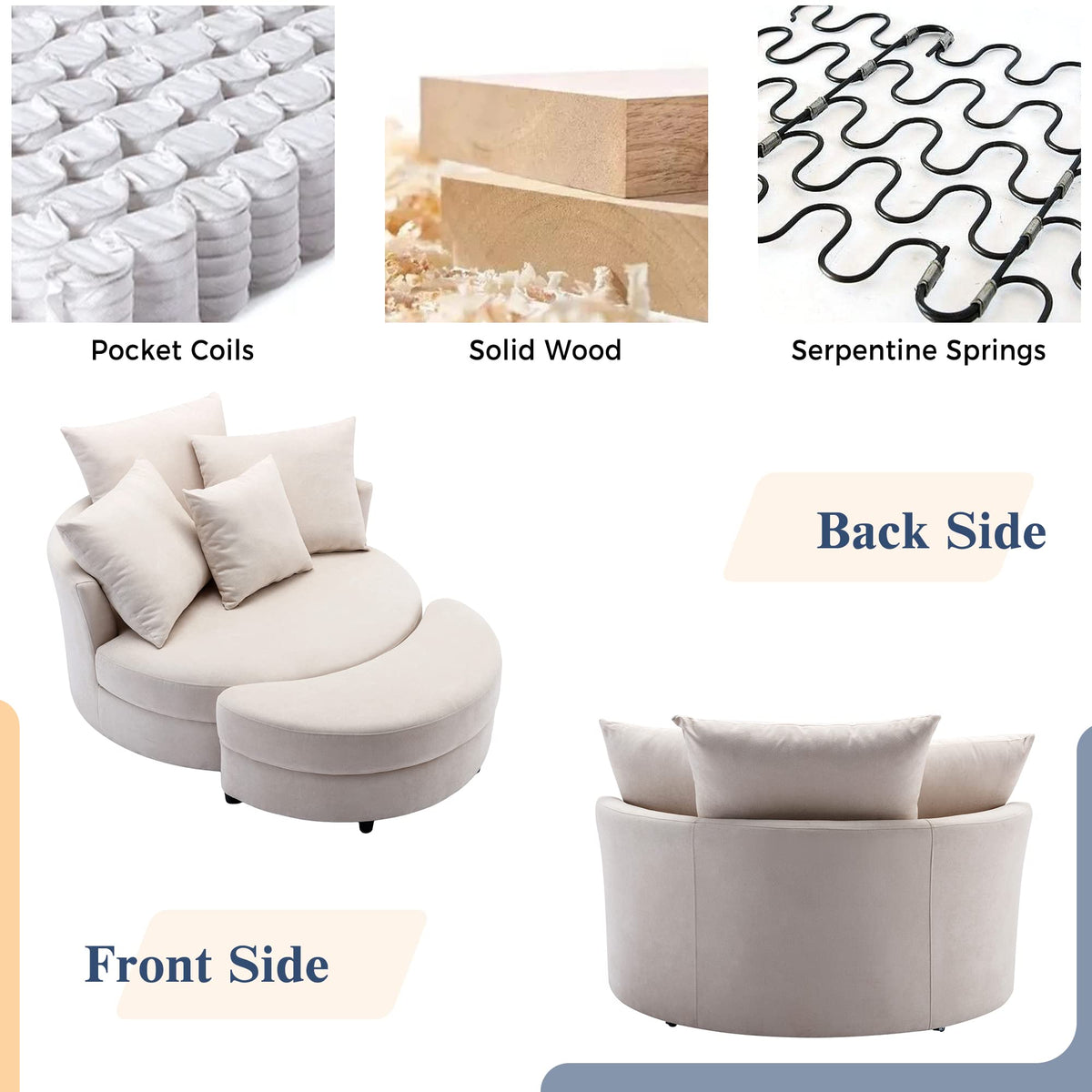 Cream Swivel Barrel Chair with Storage Ottoman