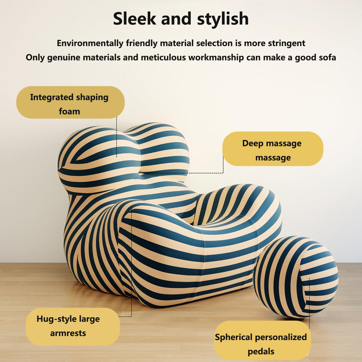 Blue Lounge Chair and Round Ottoman Set