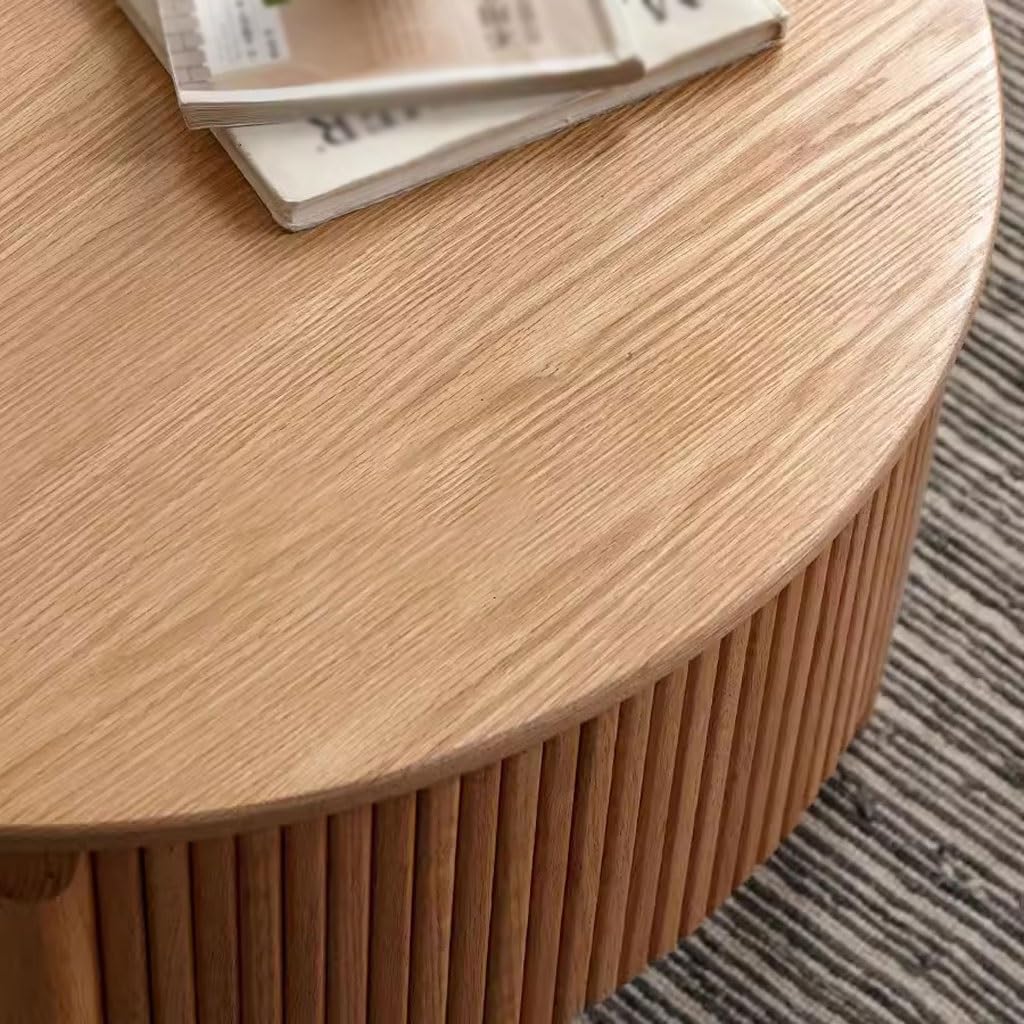 Round Oak Height-Adjustable Coffee Table, 70 cm