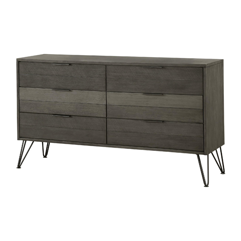 Grey Six-Drawer Dresser with Metal Hairpin Legs
