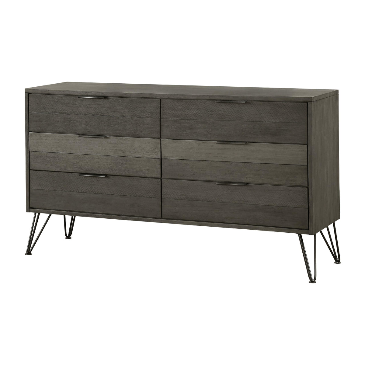Grey Six-Drawer Dresser with Metal Hairpin Legs
