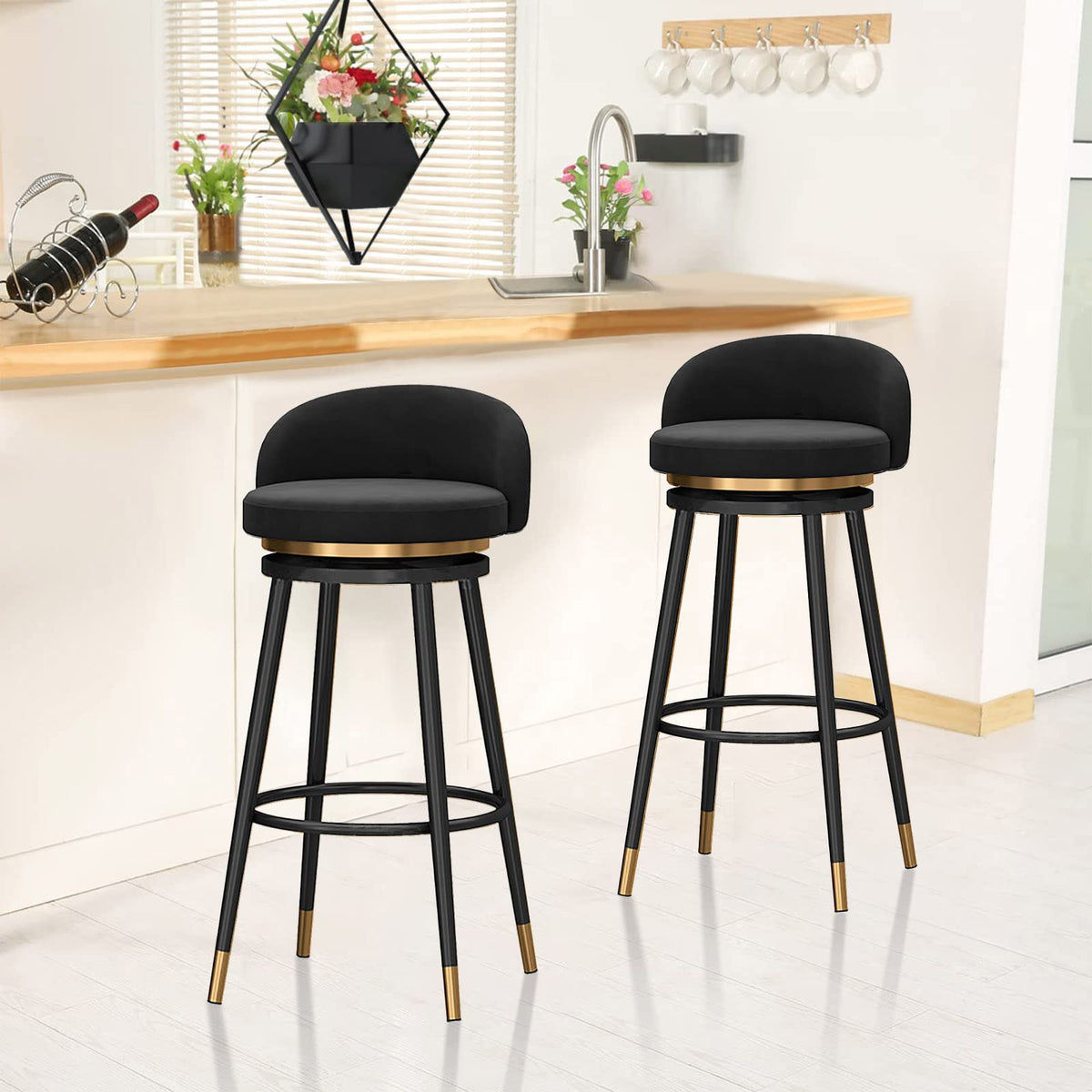 Velvet Swivel Bar Stools, 75 cm Seat Height