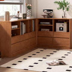 Wooden Storage Cabinet with Drawers and Open Compartments