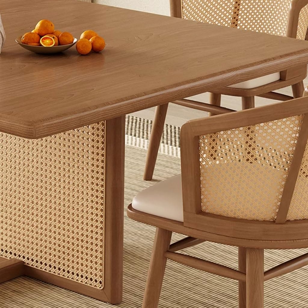 Square Wood and Rattan Dining Table, 110 cm