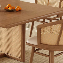 Square Wood and Rattan Dining Table, 110 cm