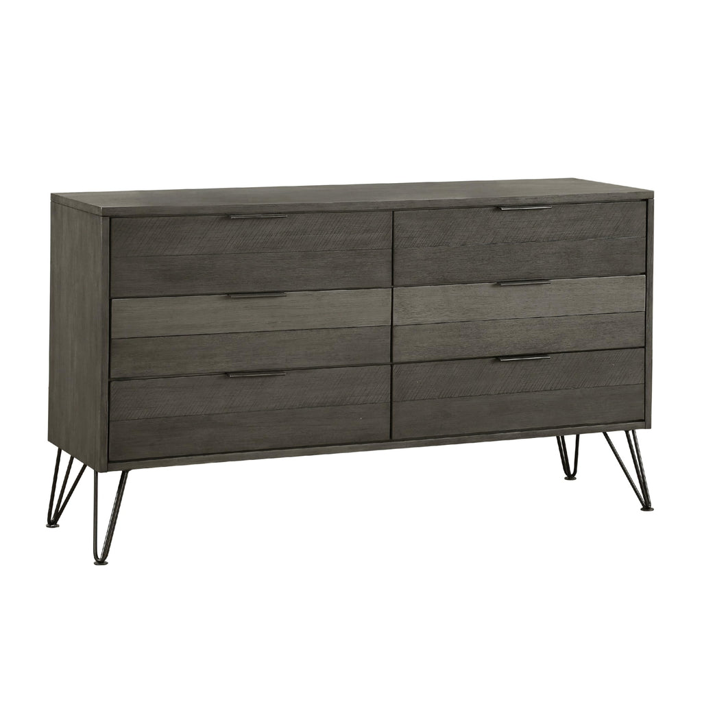 Grey Six-Drawer Dresser with Metal Hairpin Legs