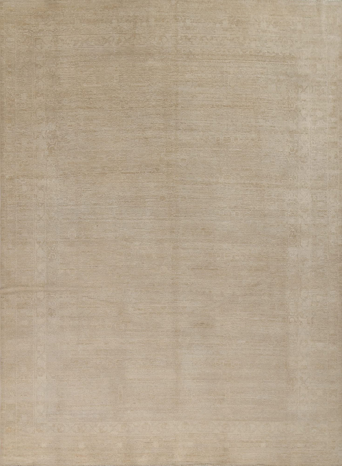 Beige Hand-Knotted Wool Rug, 300 x 254 cm