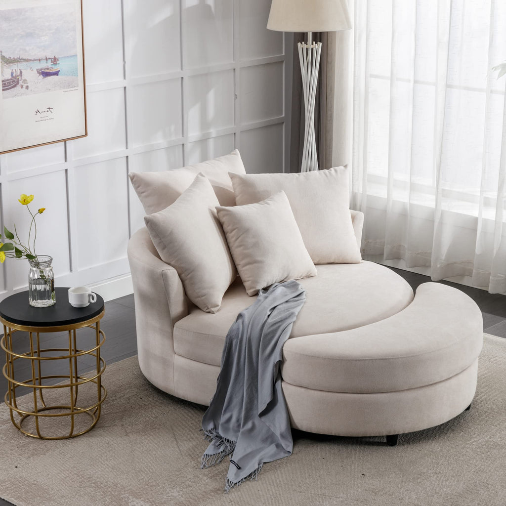 Cream Swivel Barrel Chair with Storage Ottoman