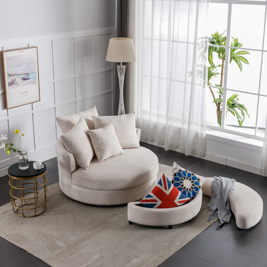 Cream Swivel Barrel Chair with Storage Ottoman