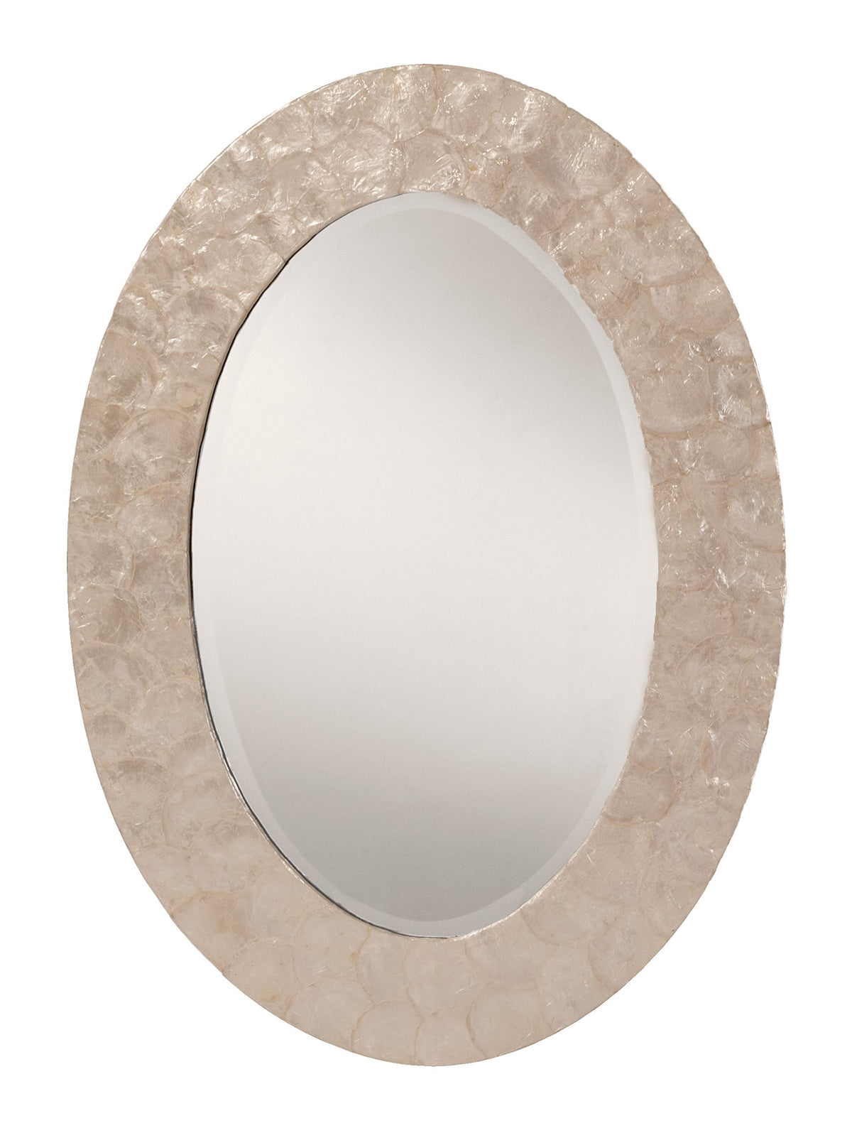 White Oval Beveled Mirror with Mother-of-Pearl Frame