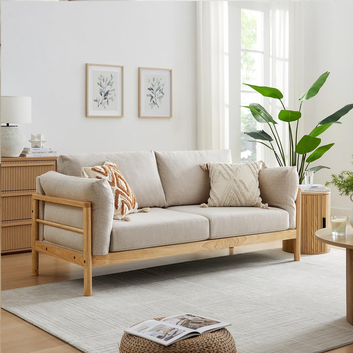 Upholstered Loveseat with Wooden Legs