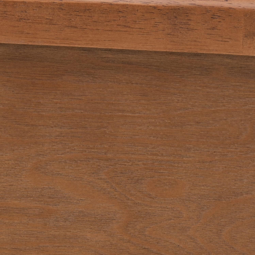 Wood and Rattan Platform Bed with Rounded Headboard