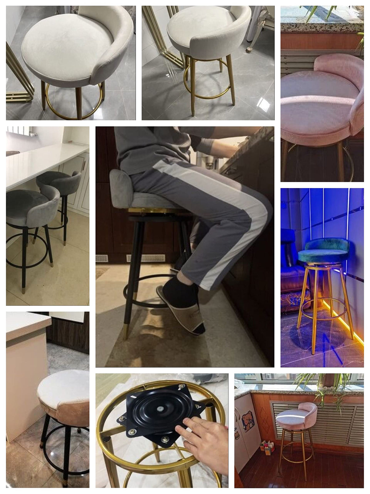 Velvet Swivel Bar Stools, 75 cm Seat Height