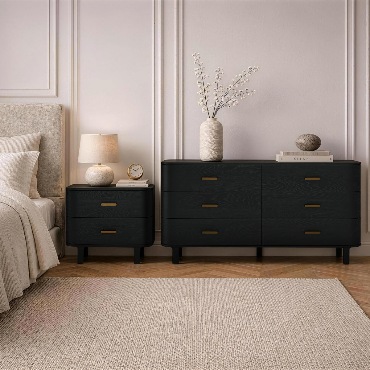 Solid Wood Nightstand with Two Soft-Close Drawers