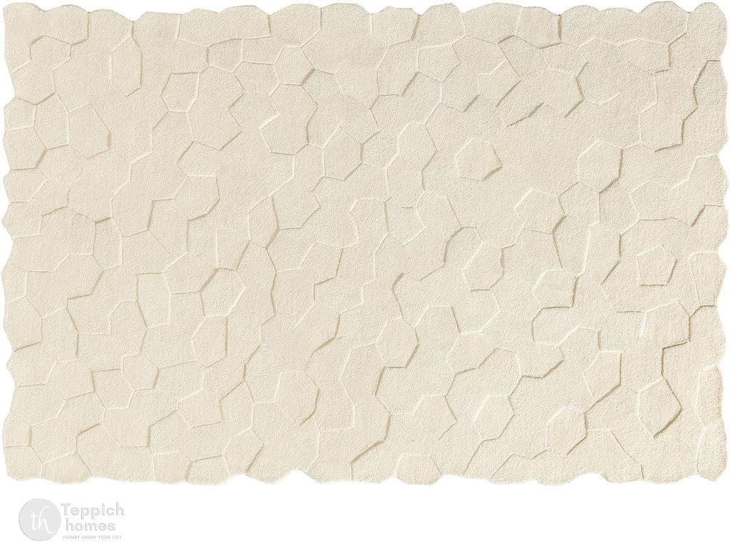 Cream Hand-Tufted Wool Rug with Pebble Texture