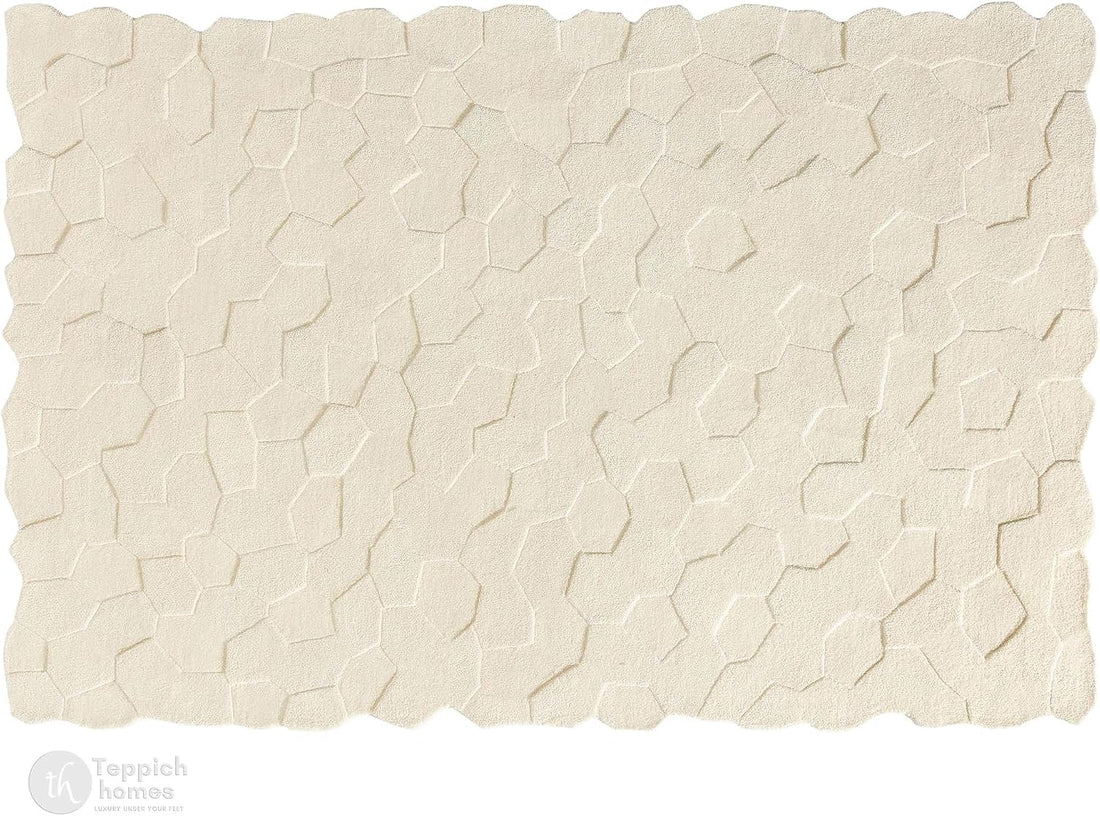 Cream Hand-Tufted Wool Rug with Pebble Texture