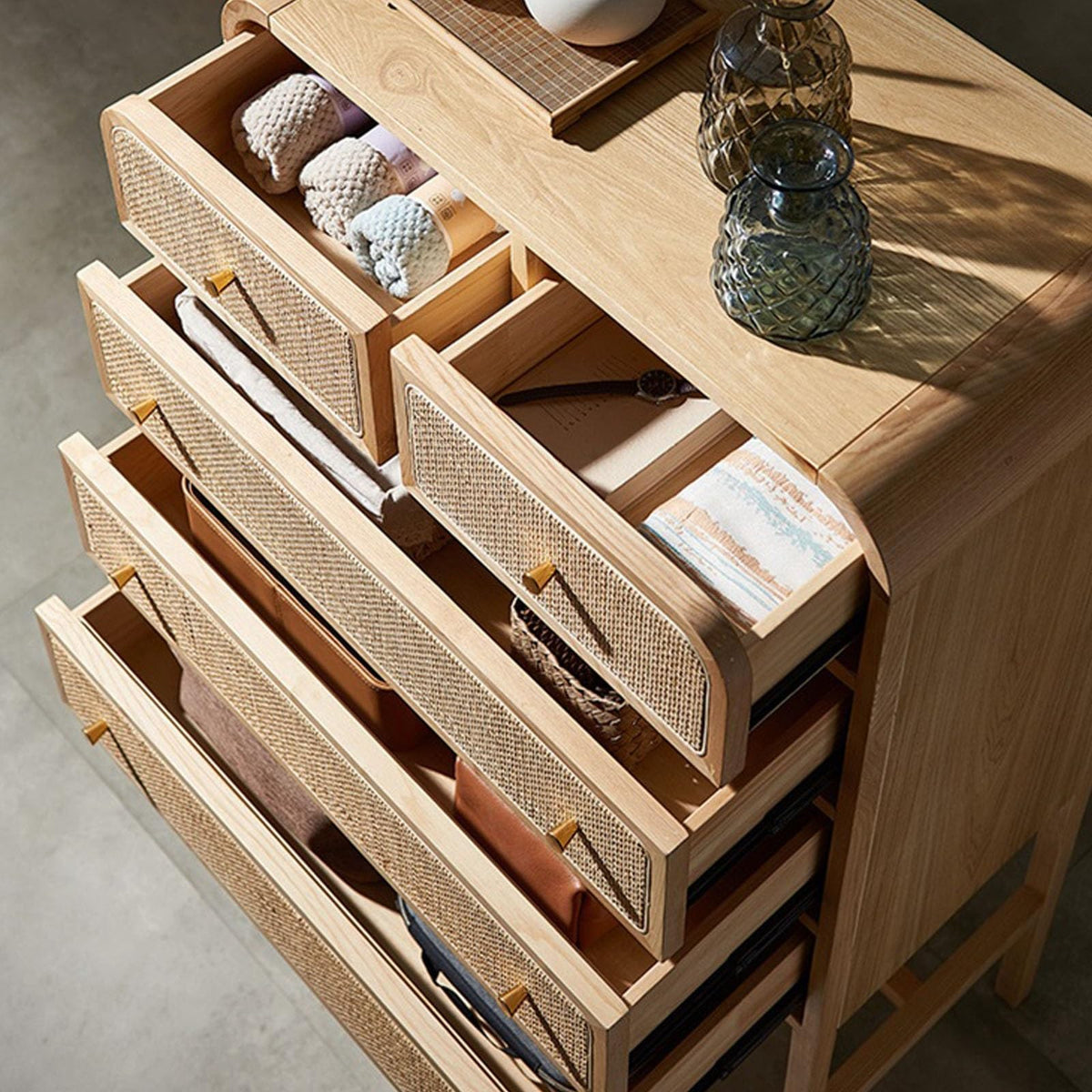 Wooden Drawer Chest with Gold-Tone Handles