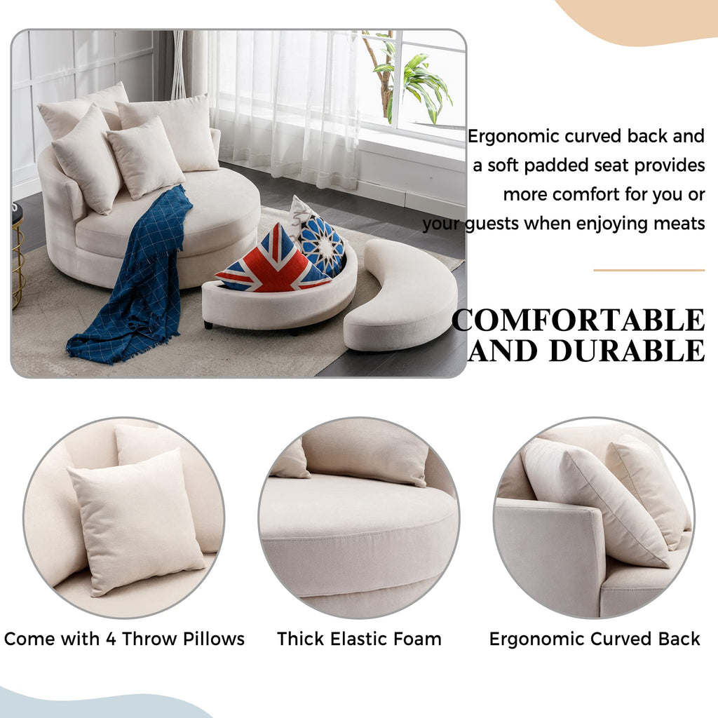 Cream Swivel Barrel Chair with Storage Ottoman