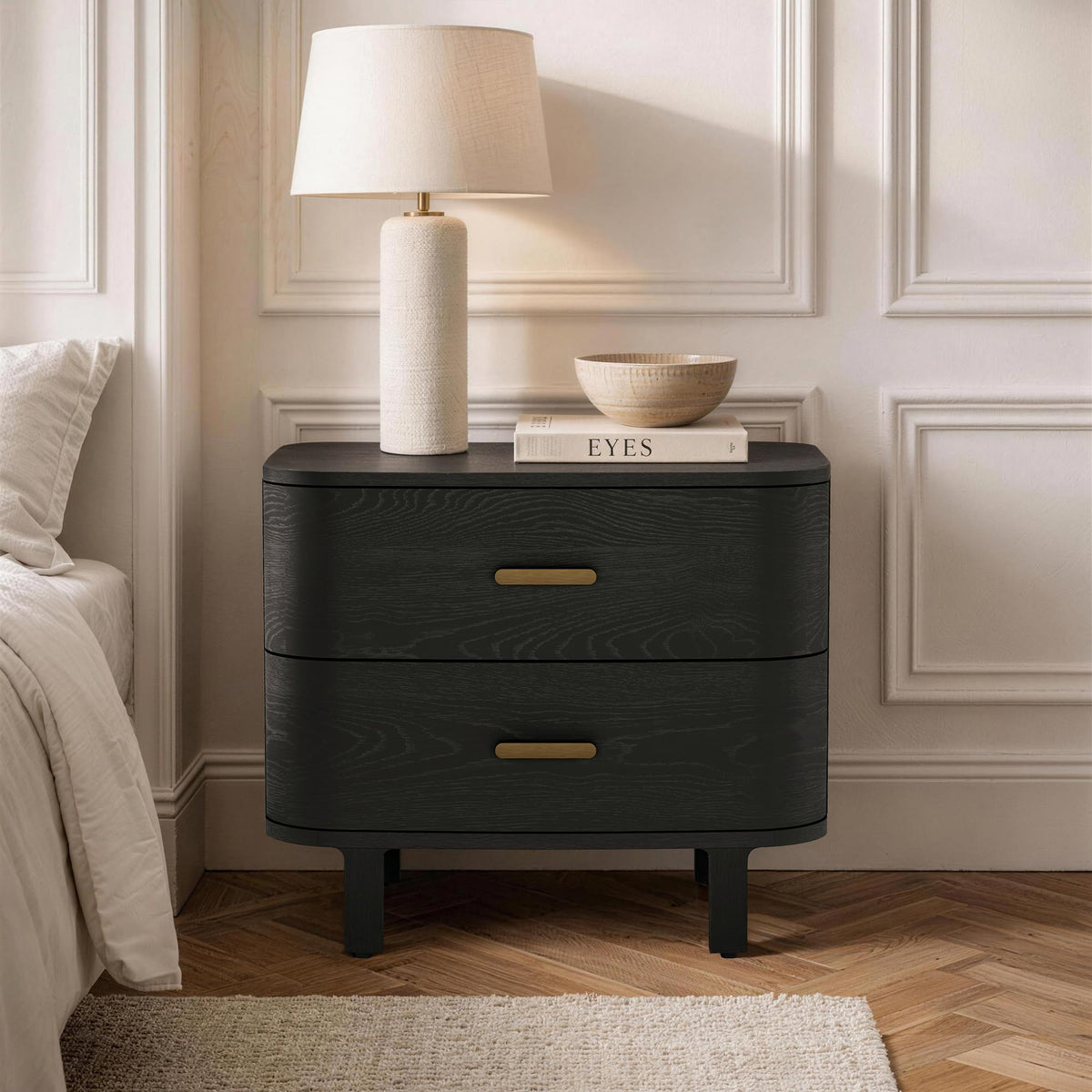 Solid Wood Nightstand with Two Soft-Close Drawers