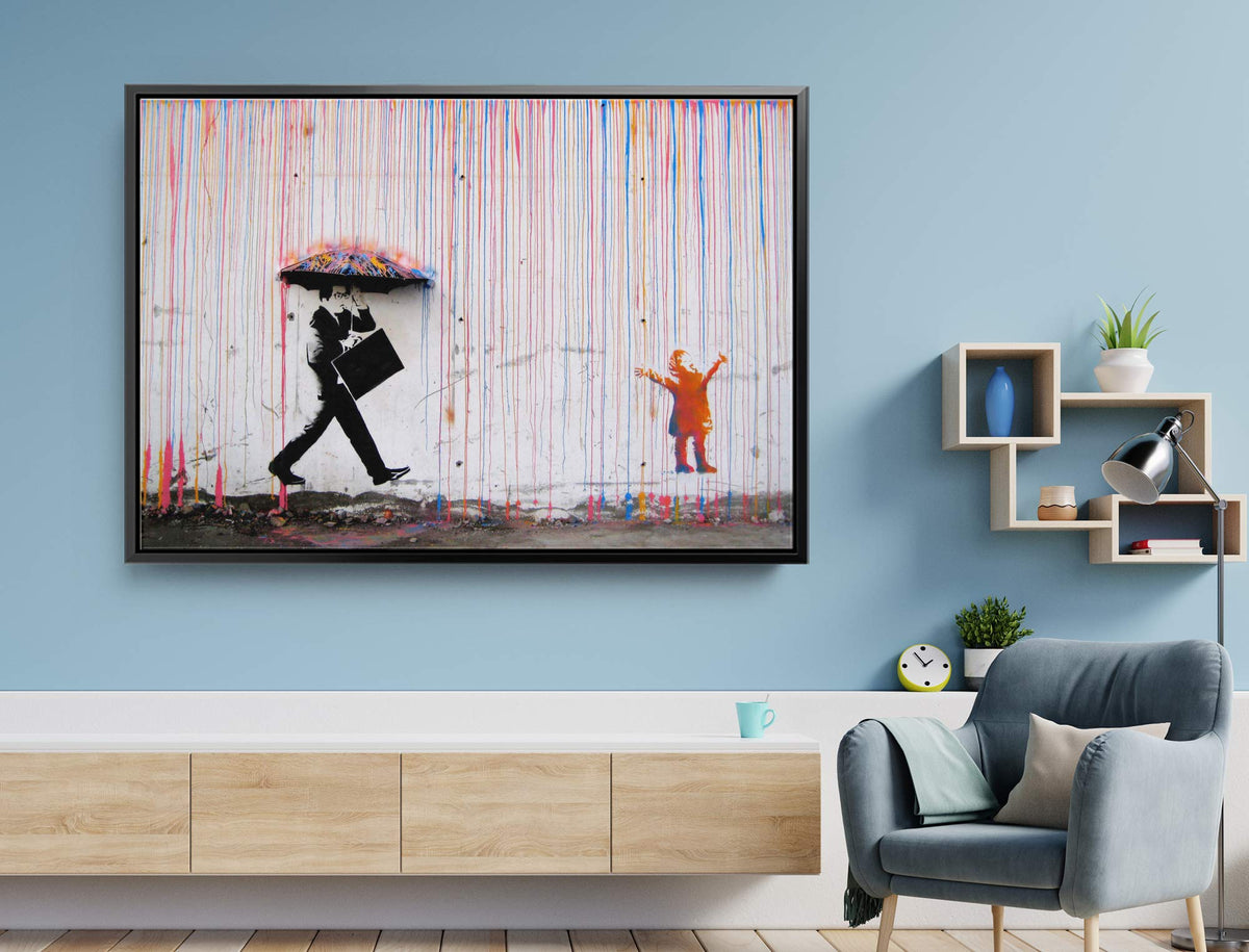 Colored Rain Framed Canvas Print, 40 x 60 in