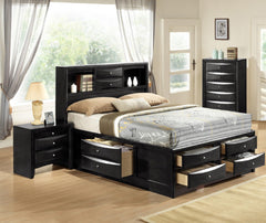 Black King Storage Bed with Bookcase Headboard