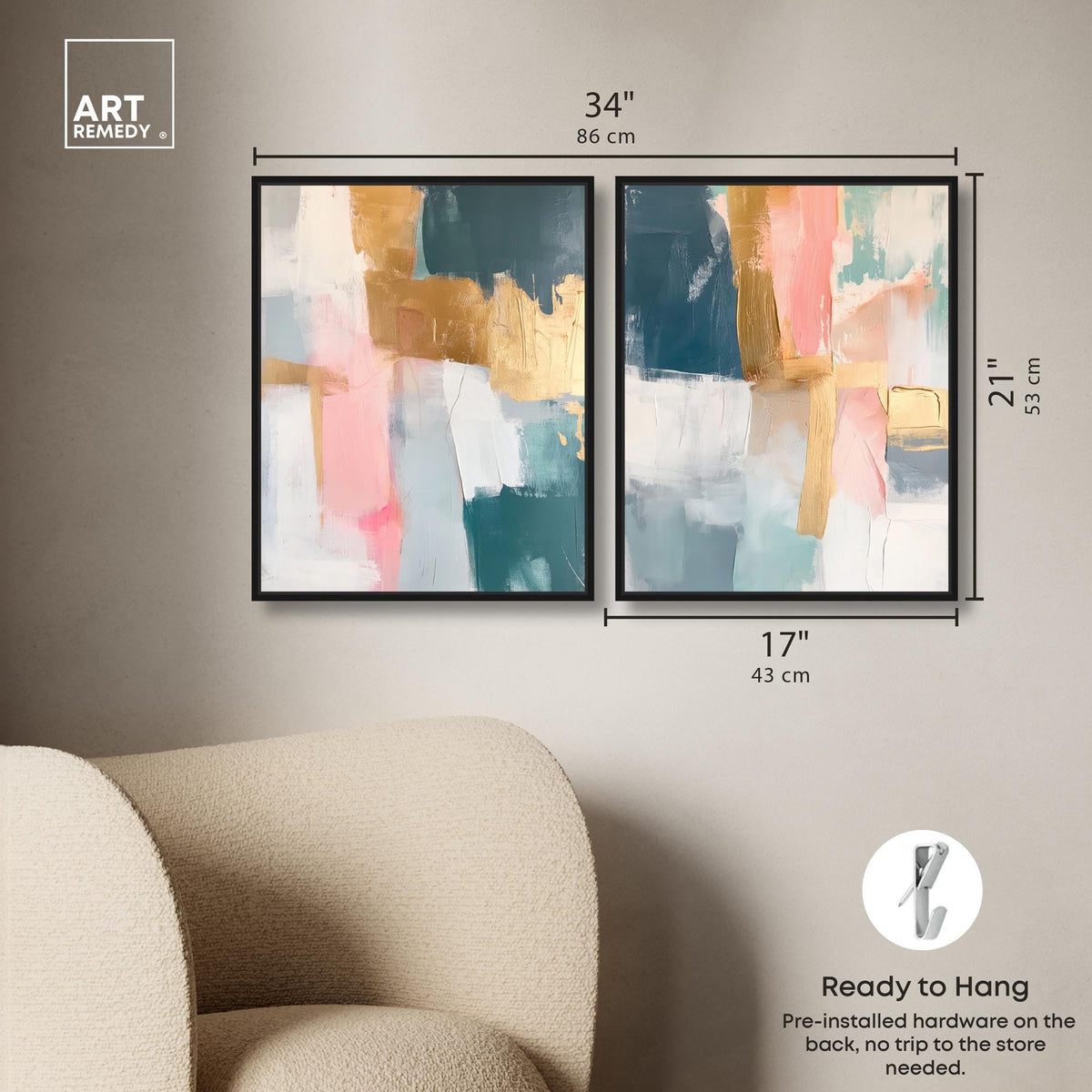 Gold Abstract Canvas Wall Art Set of Two
