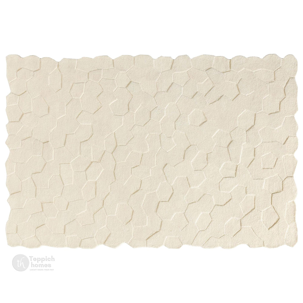 Cream Hand-Tufted Wool Rug with Pebble Texture