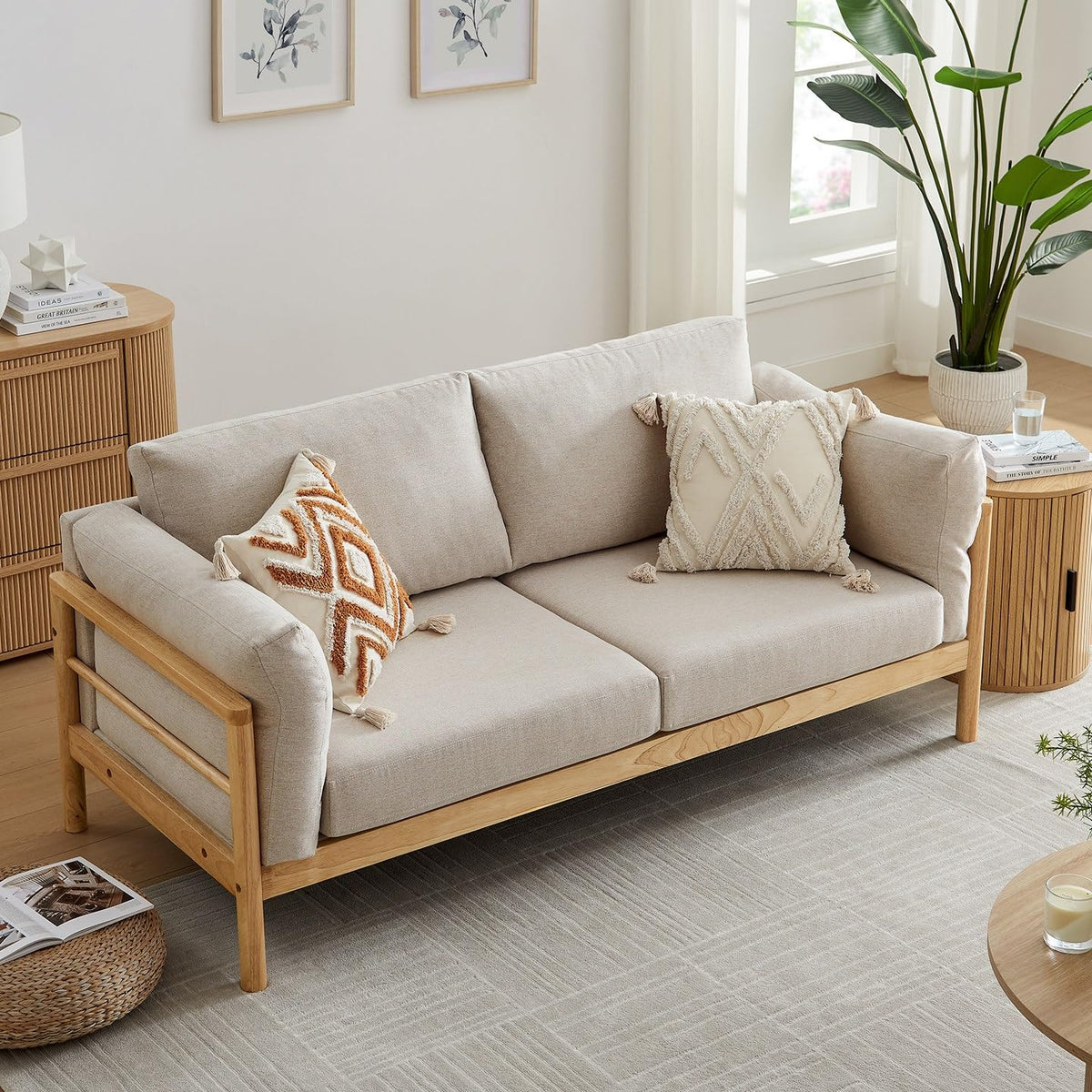Upholstered Loveseat with Wooden Legs