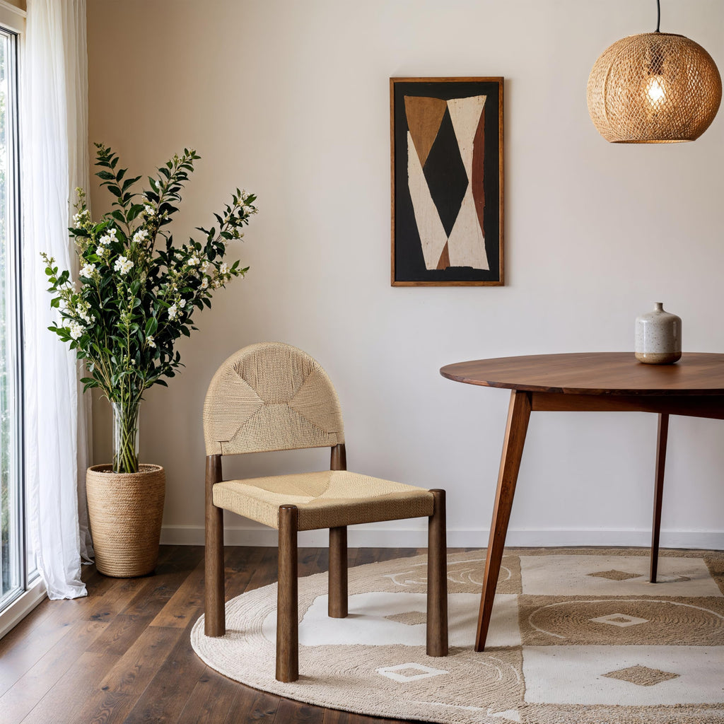 Woven Seagrass Wood Dining Chairs, Set of Two
