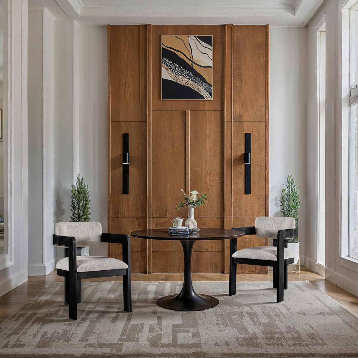 Upholstered Wood-Frame Dining Chairs, Set of Two